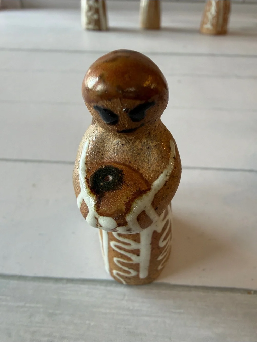 Handcrafted Brown Ceramic Nativity Set with White Accents